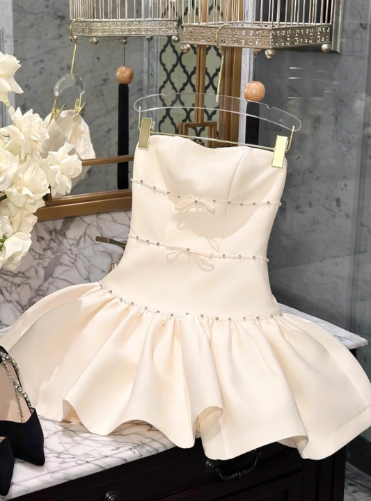 New Design Homecoming Dress Strapless Pleated Short Prom Dress Cocktail Dress Birthday Party Outfits D4058