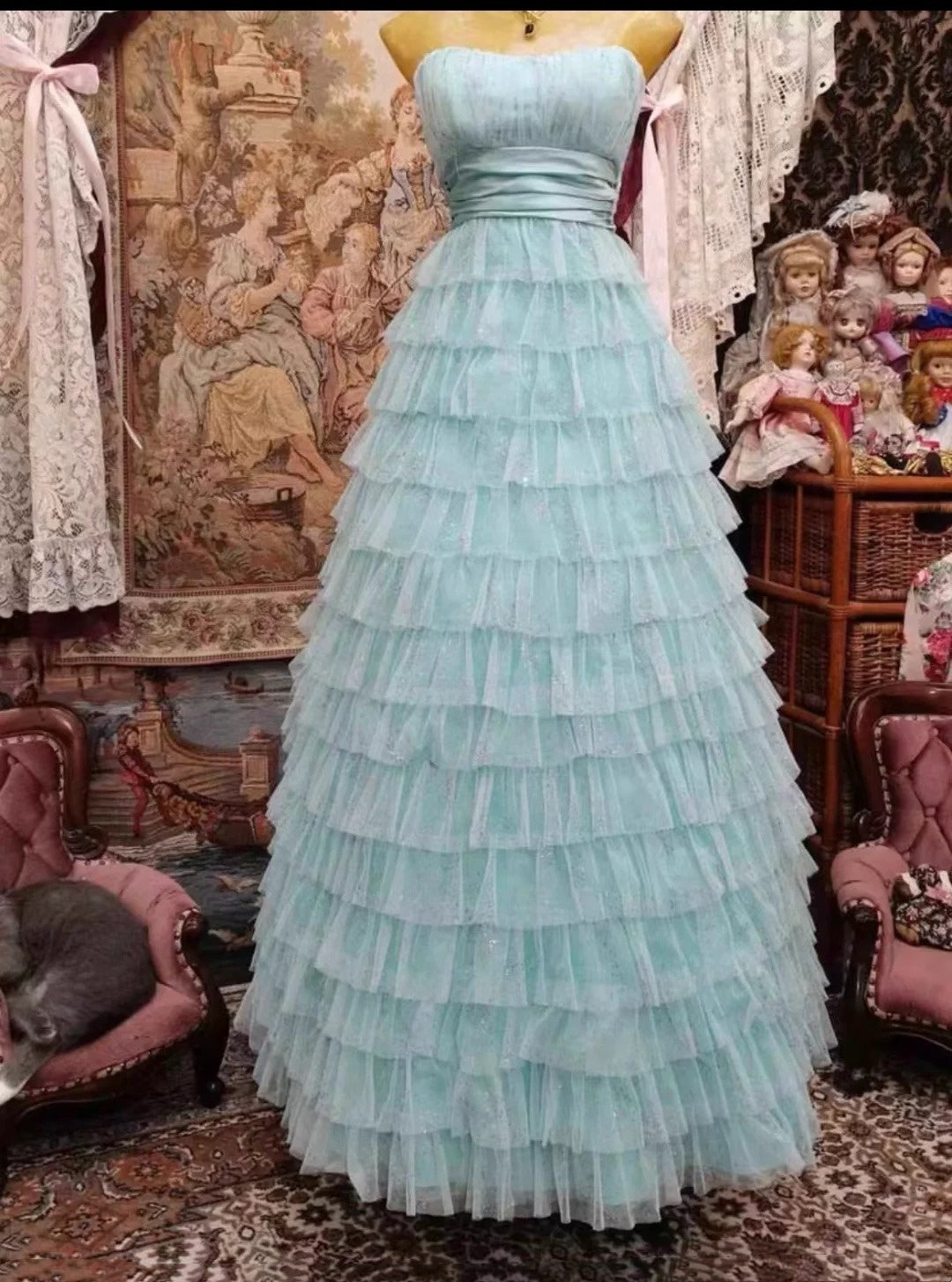 Newest Prom Dress A Line Strapless Pleated Tiered Prom Dress Evening Dress Birthday Party Outfits D4063