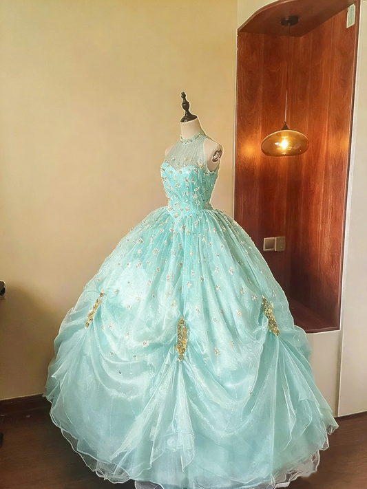Sweet Prom Dress Crew Neck Tulle Pleated Ball Gown Evening Dress Sweet 16 Dress Birthday Party Outfits D4085