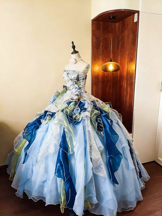Beauty Prom Dress Strapless Ruffle Ball Gown Evening Dress Quinceanera Dress Birthday Party Outfits D4086