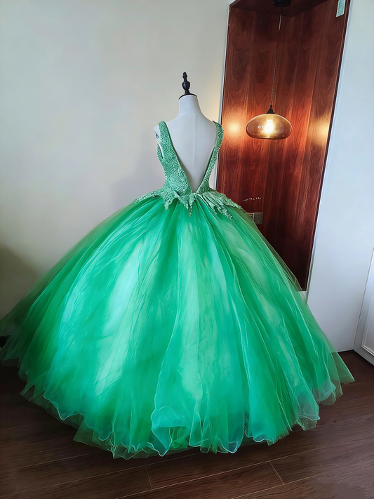 New Design Prom Dress V-neck Backless Pleated Tulle Ball Gown Birthday Party Outfits Evening Dress Sweet 16 Dress D4093