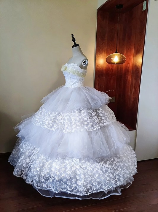 Beauty Prom Dress Strapless Tulle Lace Ball Gown Birthday Party Outfits Evening Dress Sweet 16 Dress D4094
