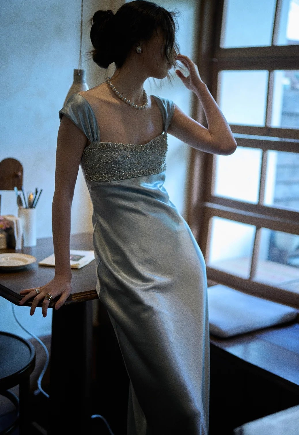 Elegant Prom Dress Square Neck Pleated Beading Gala Dress Birthday Party Outfits Evening Dress D4097
