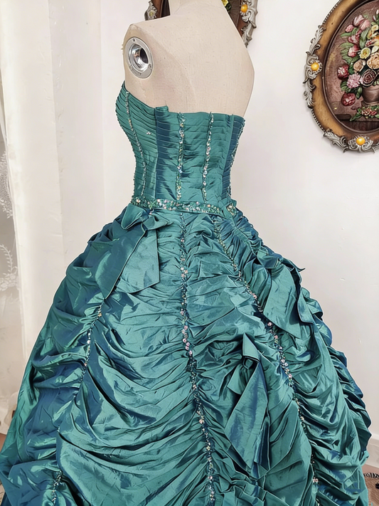 Beauty Prom Dress Strapless Pleated Ball Gown Evening Dress Quinceanera Dress Birthday Party Dress D4098