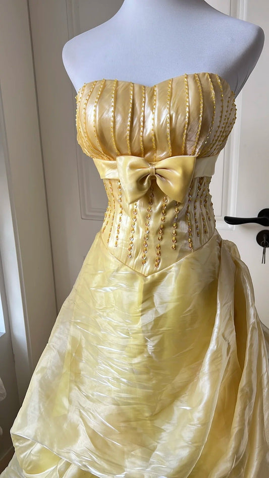 Beauty Prom Dress A Line Strapless Pleated Gala Gown Evening Dress Birthday Party Dress D4136