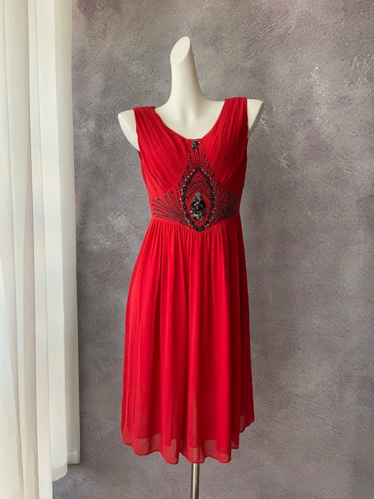 Beauty Short Prom Dress Red Crew Neck Pleated Cocktail Gown Formal Dress D4170
