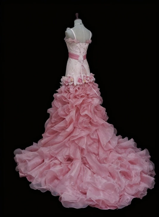 Stunning Prom Dress Asymmetrical Neck Floral Ruffle Gala Gown Formal Dress Evening Dress D4184