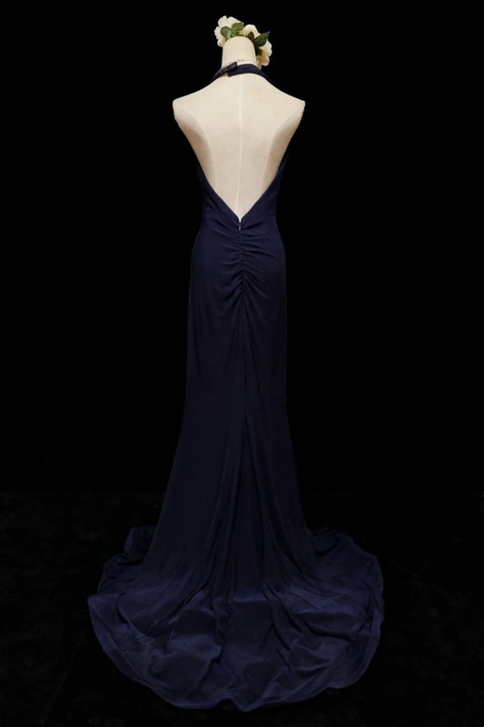 Stunning Prom Dress Halter Pleated Slit Gala Dress Formal Dress Evening Dress D4187