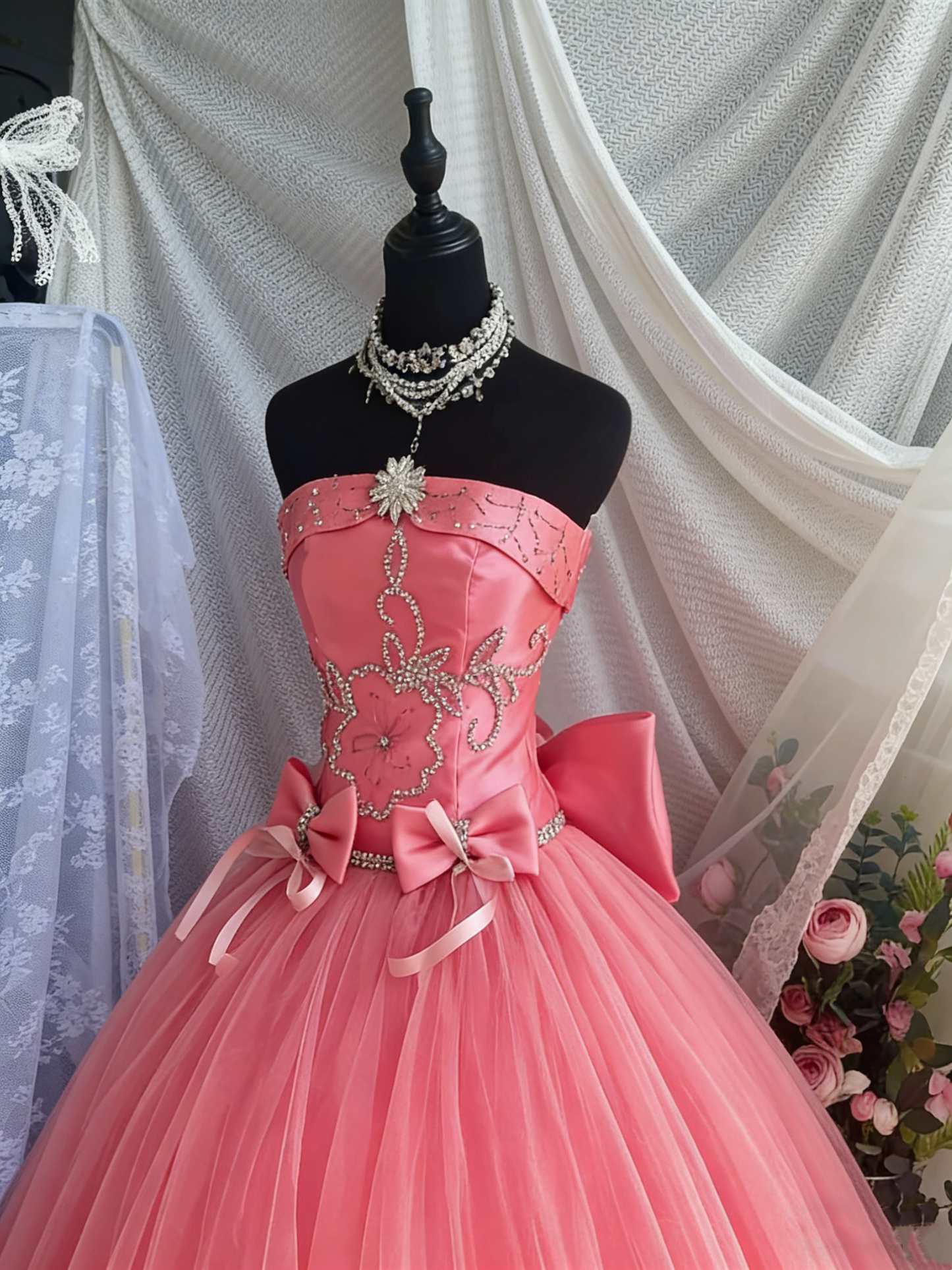 Beauty Prom Dress Strapless Pleated Tulle Ball Gown Quinceanera Dress Evening Dress D4205