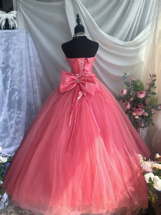 Beauty Prom Dress Strapless Pleated Tulle Ball Gown Quinceanera Dress Evening Dress D4205