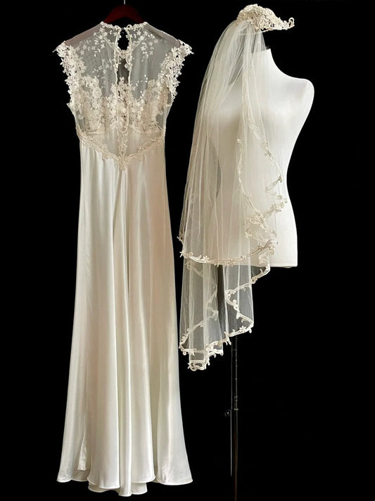 Vintage Wedding Dress Crew Neck Lace Wedding Dress D4216
