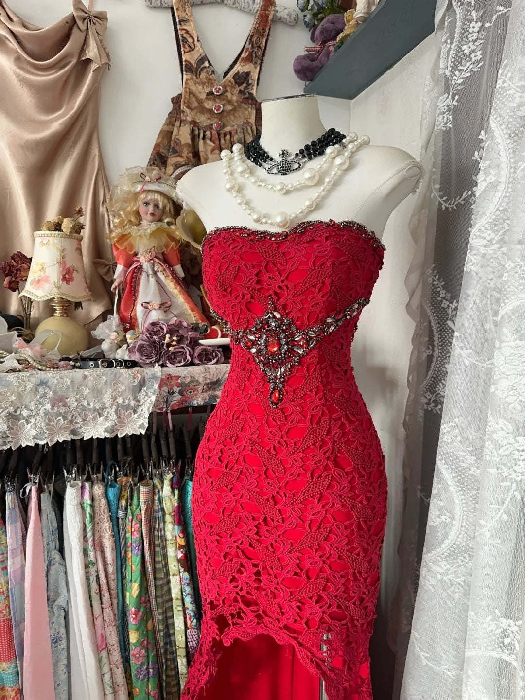 Beauty Prom Dress Red Strapless Hi-Lo Evening Dress Cocktail Dress Birthday Party Dress D4230