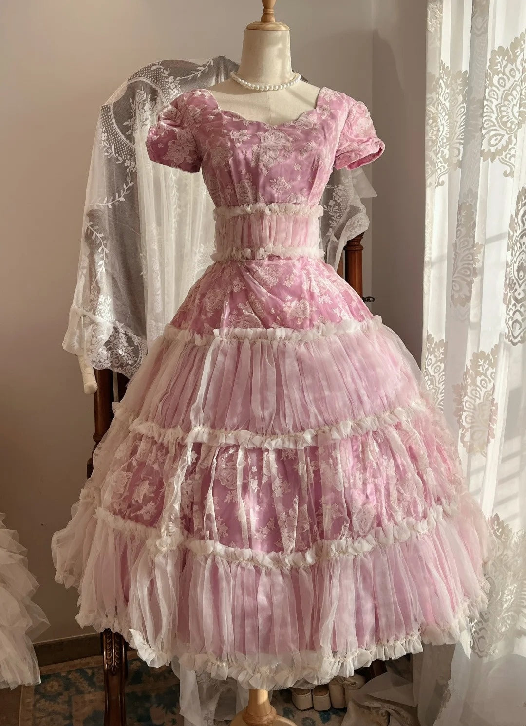 Sweet Prom Dress Short Sleeves Tulle Pleated Evening Dress Gala Dress Birthday Party Dress D4240