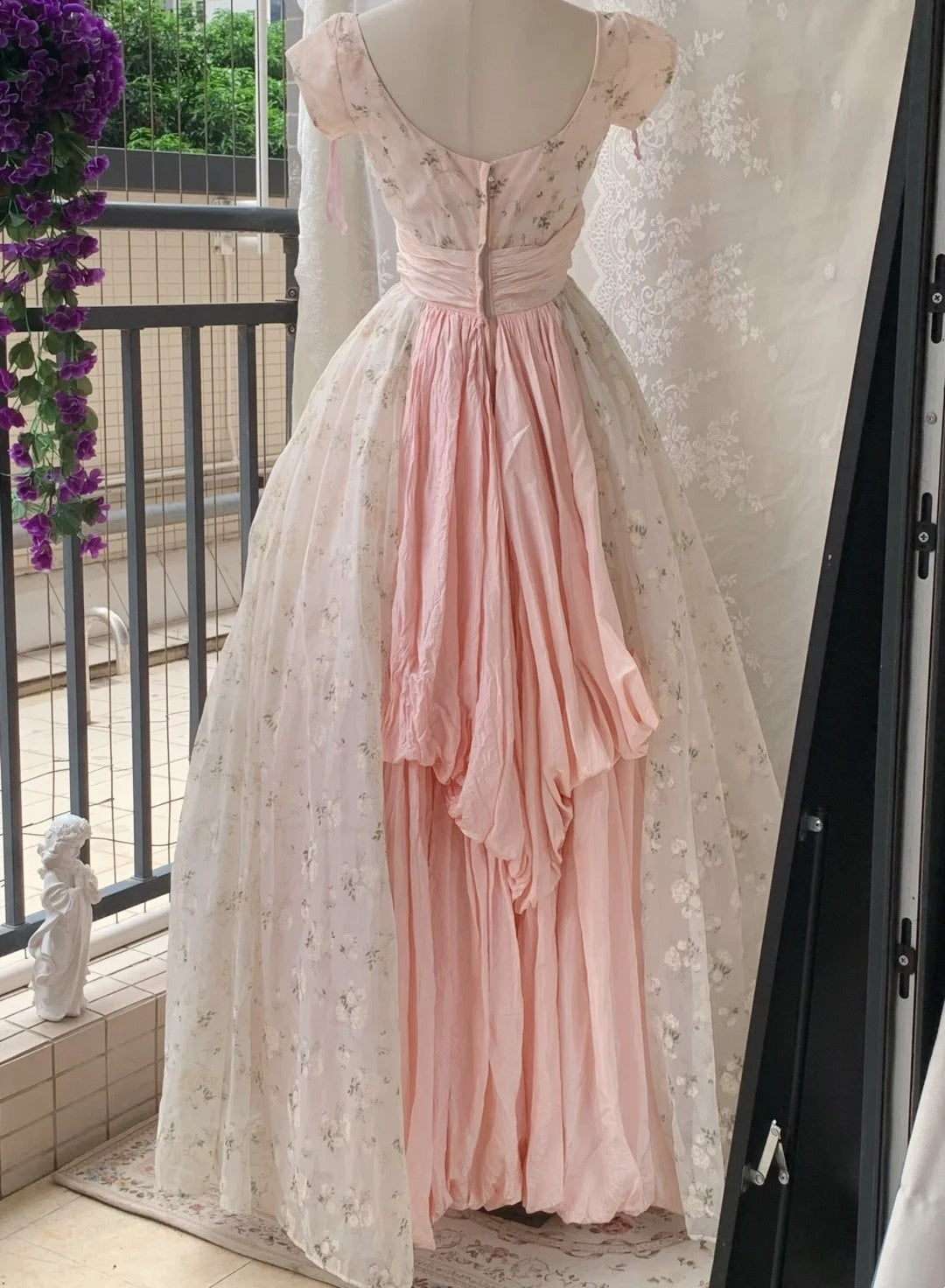 Charming Prom Dress Crew Neck Pleated Print Ball Gown Evening Dress Quinceanera Dress Birthday Party Dress D4244