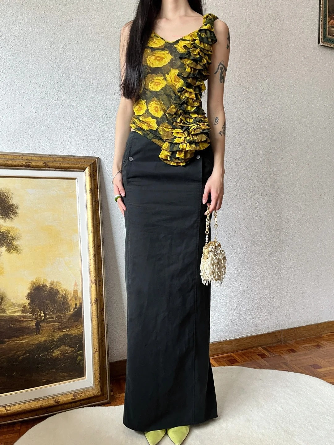 Newest Prom Dress V-neck Print Pleated Formal Dress Evening Dress Gala Dress D4278