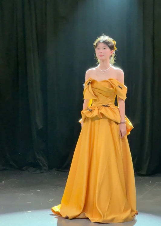 Charming Prom Dress Off Shoulder Pleated Ball Gown Formal Dress Evening Dress Gala Dress D4289
