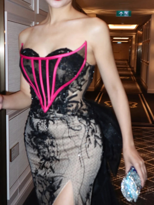 Chic Prom Dress Strapless Lace Mermaid Evening Dress Gala Dress Formal Dress D4297