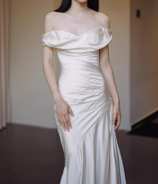 Newest Wedding Dress Satin Off Shoulder Pleated Mermaid Wedding Dresses D4326