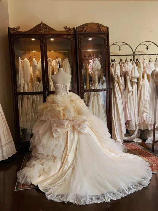 Beauty Wedding Dress Strapless Tulle Flower Wedding Dress D4335