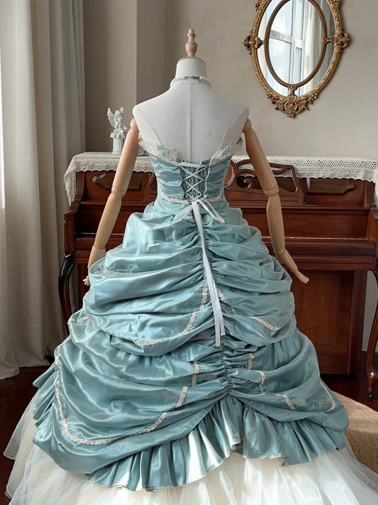 Beauty Prom Dress Strapless Pleated Tiered Tulle Ball Gown Evening Dress Quinceanera Dress D4337