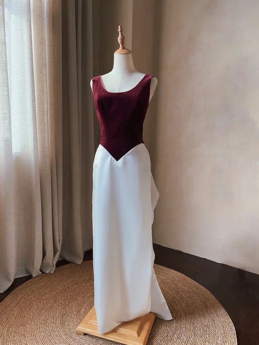 Retro Wedding Dress Crew Neck Backless Wedding Dress D4345