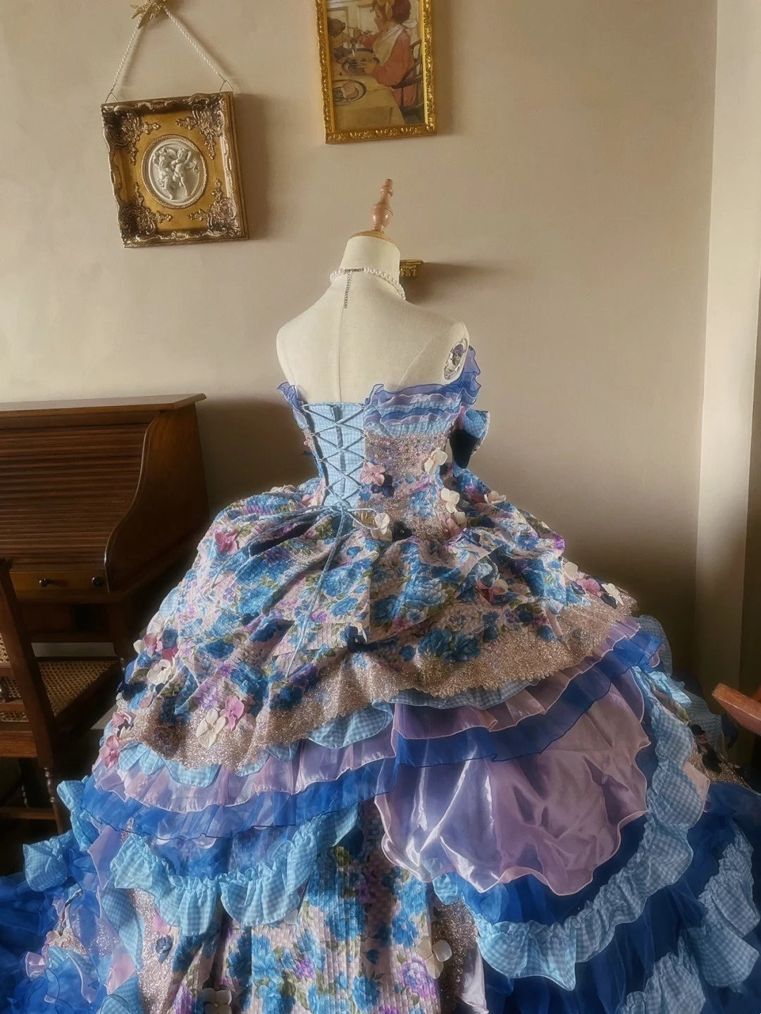 Newest Prom Dress Strapless Pleated Tiered Evening Dress Quinceanera Dress Ball Gown D4358
