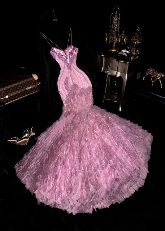 New Design Prom Dress Spaghetti Straps Tiered Mermaid Birthday Party Dress Gala Dress Evening Dress D4403