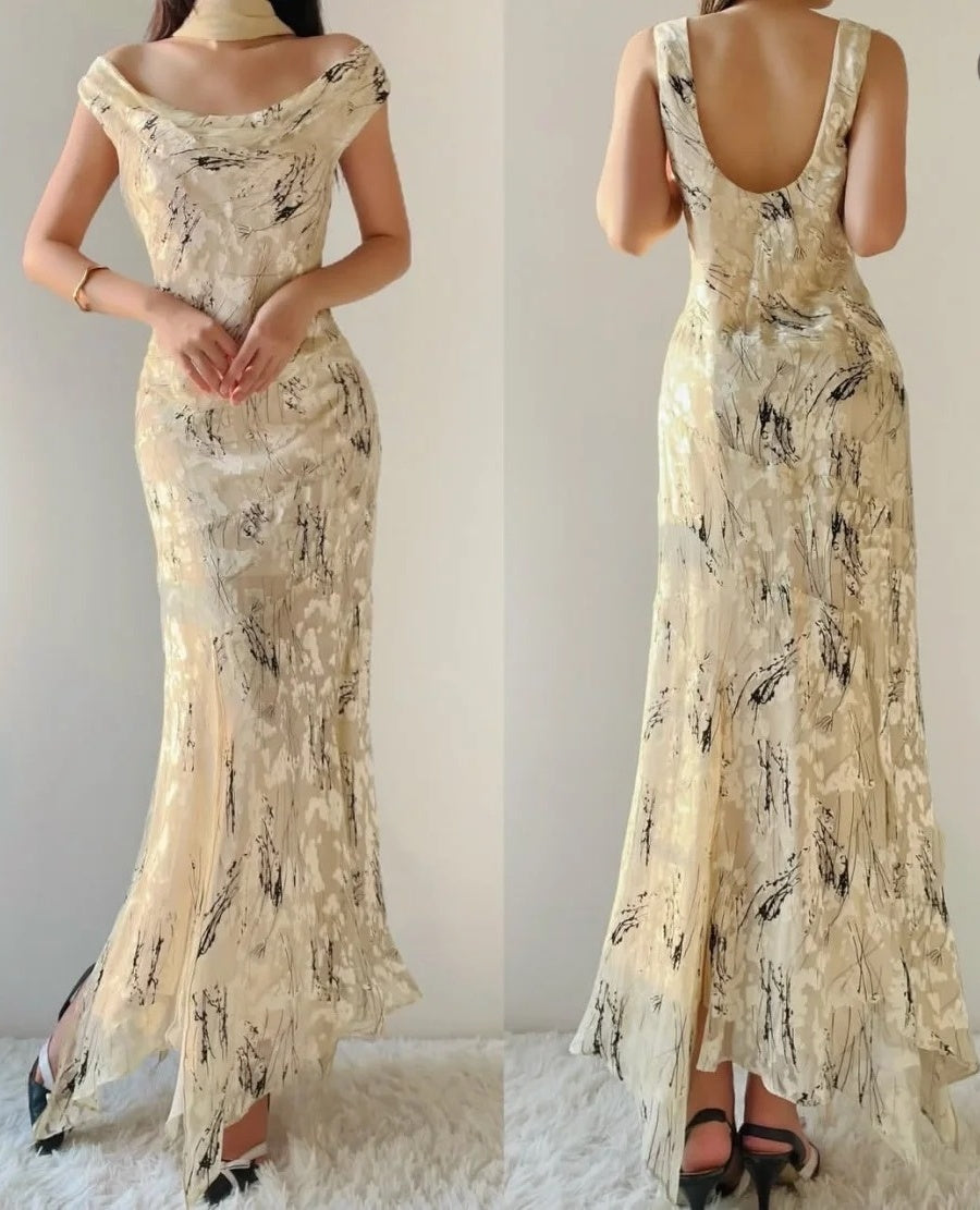 Pretty Prom Dress Off Shoulder Print Gala Dress Evening Dress Formal Dress D4407