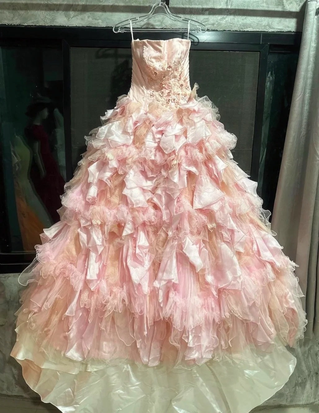 Sweet Prom Dress Strapless Pleated Tulle Evening Dress Quinceanera Dress Ball Gown D4424