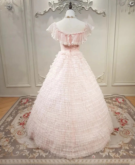 Cute Prom Dress Crew Neck Tiered Evening Dress Quinceanera Dress Ball Gown D4427