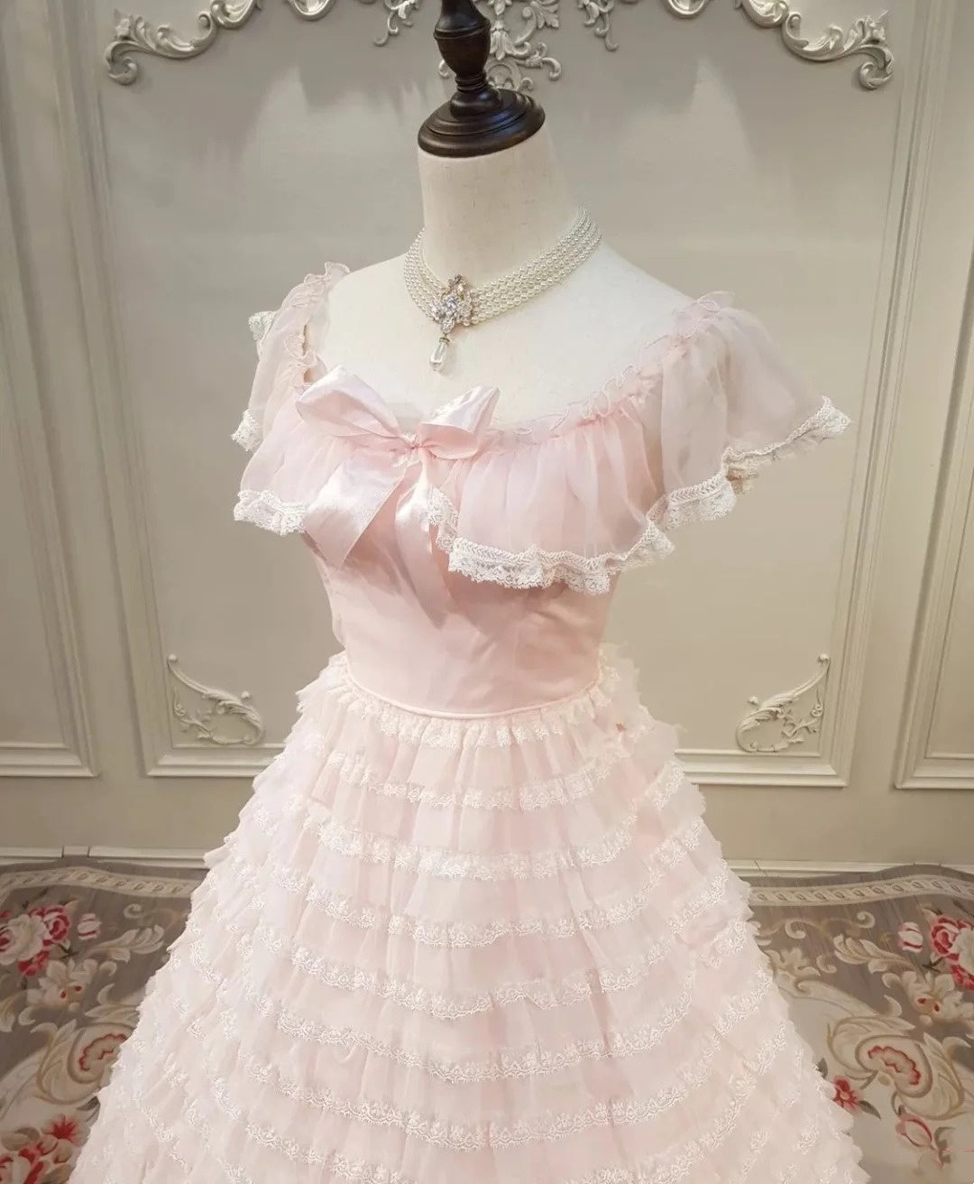Cute Prom Dress Crew Neck Tiered Evening Dress Quinceanera Dress Ball Gown D4427