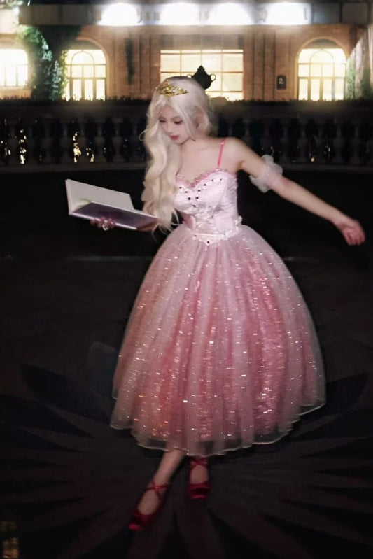 Shiny Homecoming Dress Spaghetti Straps Pleated Tulle Prom Dress Birthday Party Outfits D4465