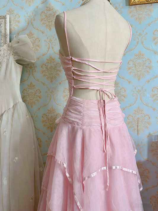 Beauty Prom Dress Spaghetti Straps Pleated Tulle Birthday Party Dress Evening Dress D4478