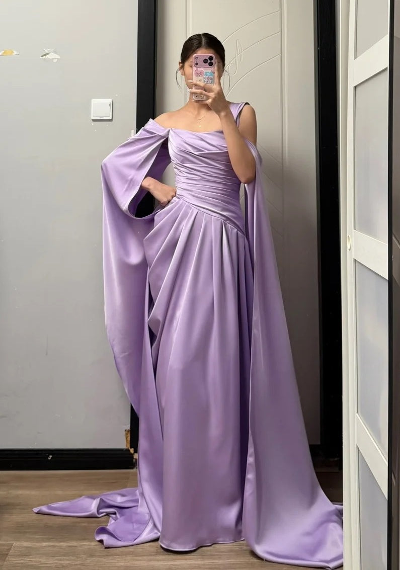 Elegant Prom Dress Purple Off Shoulder Pleated Gala Dress Evening Dress Cocktail Dress D4491