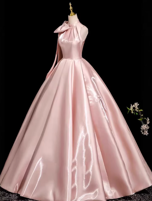 Sweet Prom Dress Light Pink Crew Neck Pleated Evening Dress Quinceanera Dress Ball Gown D4507