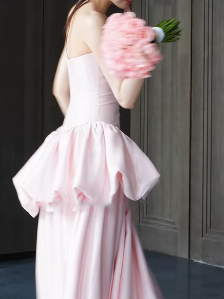 Cute Prom Dress Light Pink V-neck Pleated Gala Dress Evening Dress Formal Dress D4509