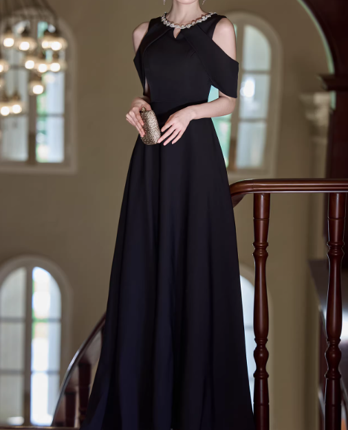 MInimalist Prom Dress Black Crew Neck Gala Dress Evening Dress Formal Dress D4512
