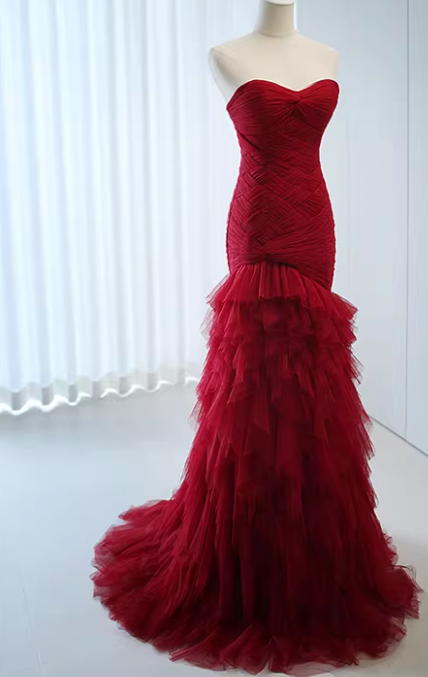 Stunning Prom Dress Sweetheart Tulle Pleated Mermaid Gala Dress Evening Dress Formal Dress D4521