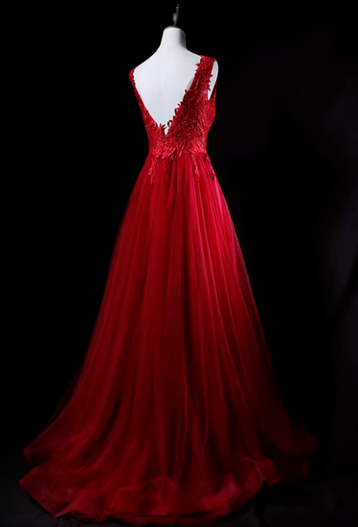 Charming Prom Dress V-neck Tulle Pleated Gala Dress Evening Dress Formal Dress D4522