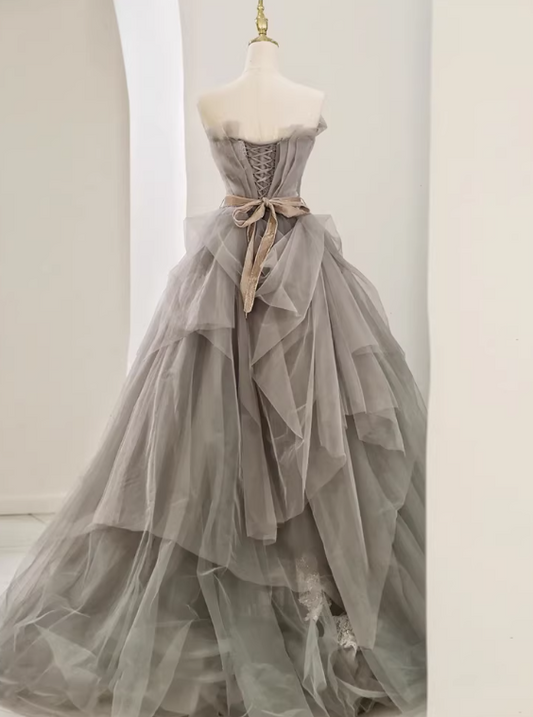 New Arrival Prom Dress Asymmetrical Neck Pleated Tulle Gala Dress Evening Dress Formal Dress D4541