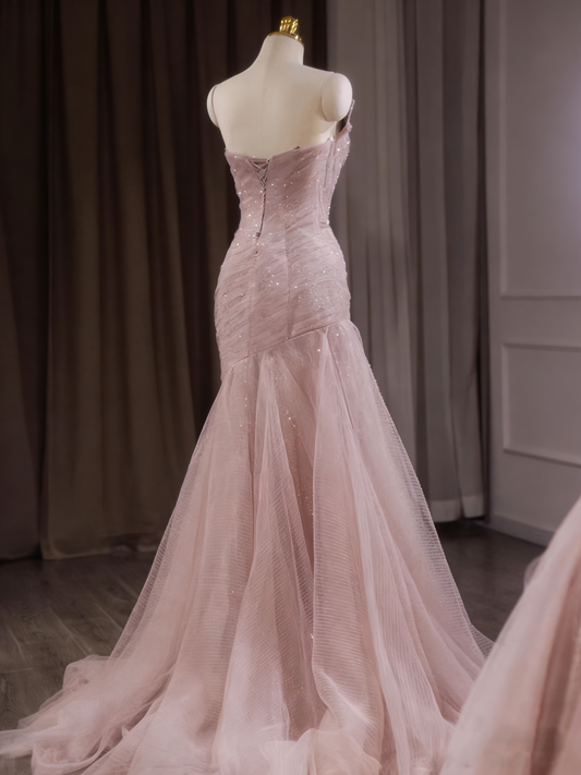 Stunning Prom Dress Strapless Pleated Tulle Mermaid Gala Dress Evening Dress Formal Dress D4549