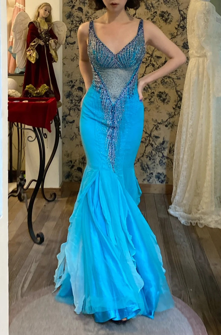 New Arrival Prom Dress V-neck Mermaid Birthday Party Dress Cockatail Dress Evening Dress D4557
