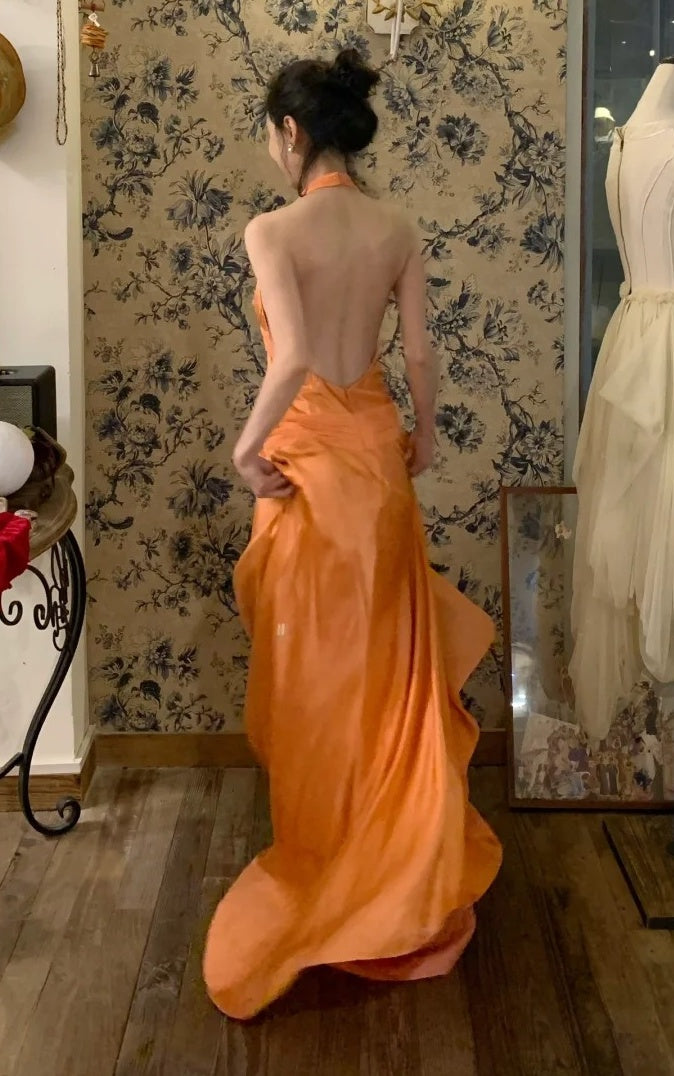 Retro Prom Dress Halter Pleated Gala Dress Cockatail Dress Evening Dress D4563