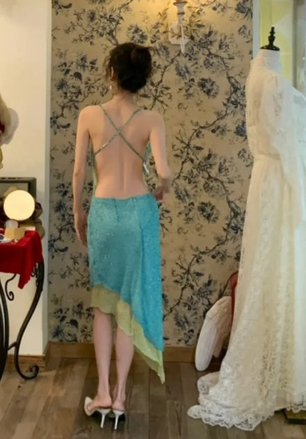 Shiny Prom Dress V-neck Backless Gala Dress Cockatail Dress Evening Dress D4566