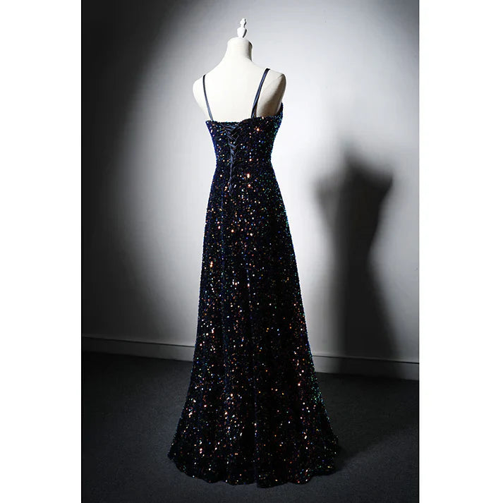 Spaghetti Strap Sequins Prom Dress Shiny Formal Evening Party Dress MD7570