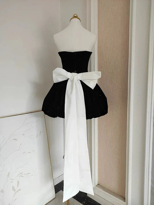 Black Strapless Short Prom Dress Beaded Evening Party Dress MD7590
