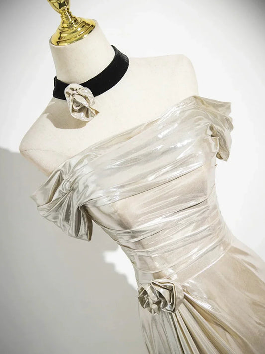 Mermaid Off the Shoulder Party Dress, Beautiful Champagne Evening Party Dress, MD7852