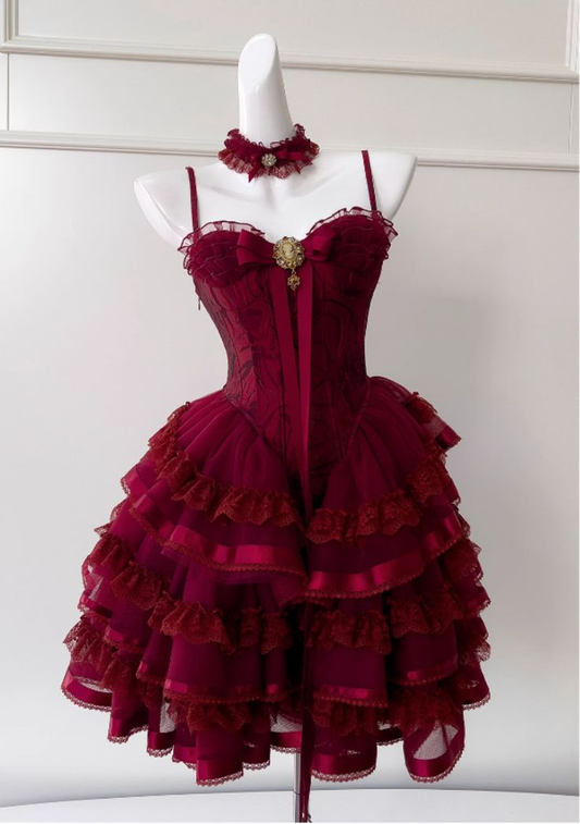 Pretty Red Spaghetti Straps Tulle Multi-Layered A Line Short Party Dress Formal Graduation Homecoming Dress S998