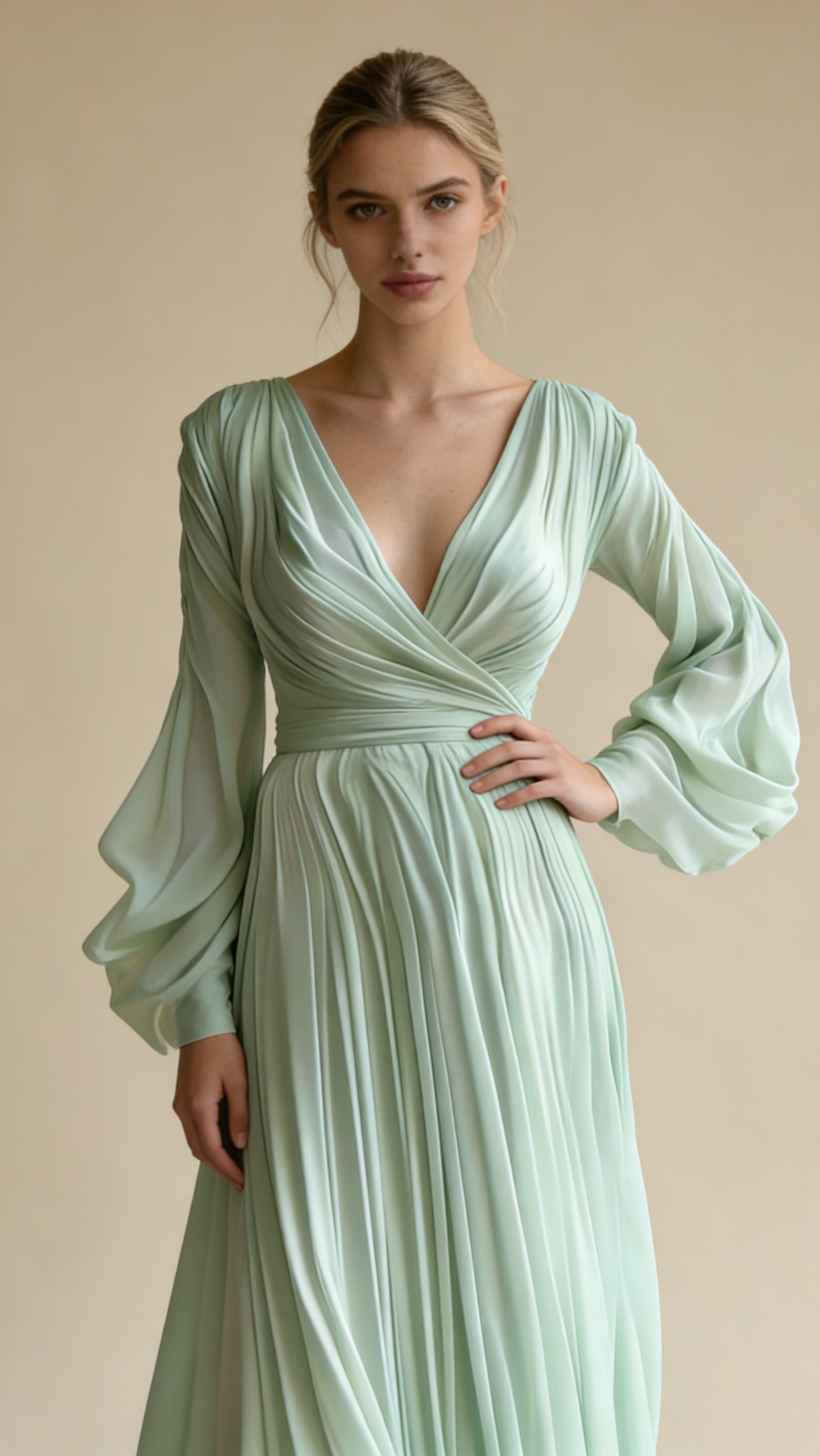 Modest White V Neck A-Line Chiffon Vintage Long Evening Party Dresses, D867