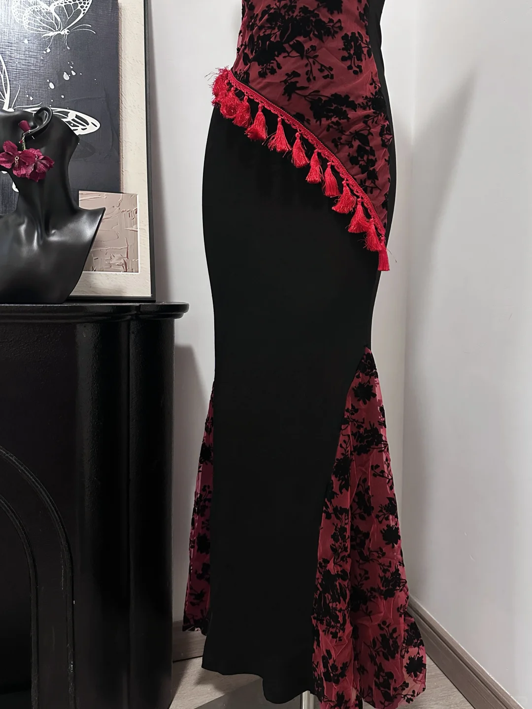 Classy Spaghetti Strap Black Burgundy Sheath Mermaid Birthday Party Dress Evening Gown